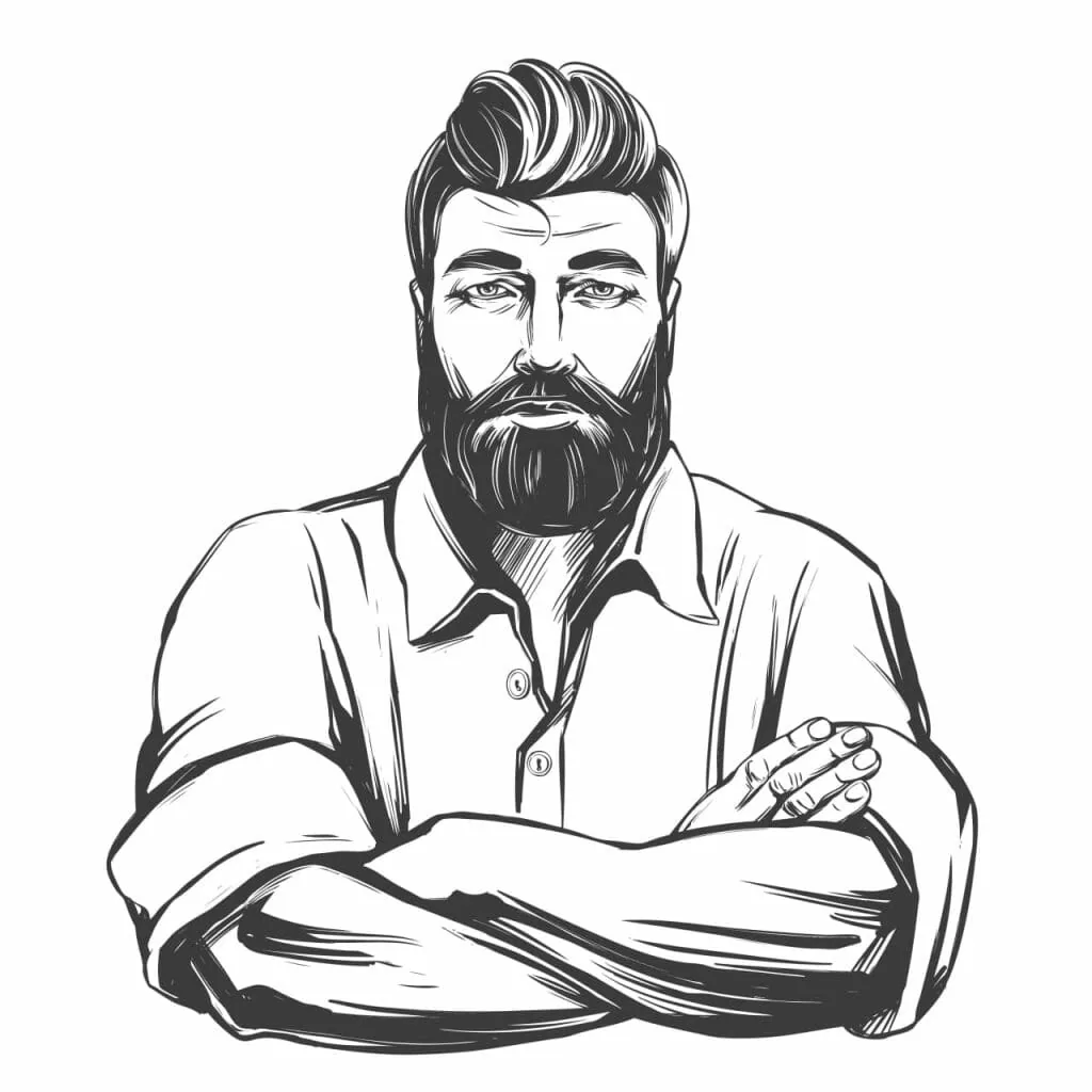 How to become a better man: a sketch of a calm bearded man with his arms folded
