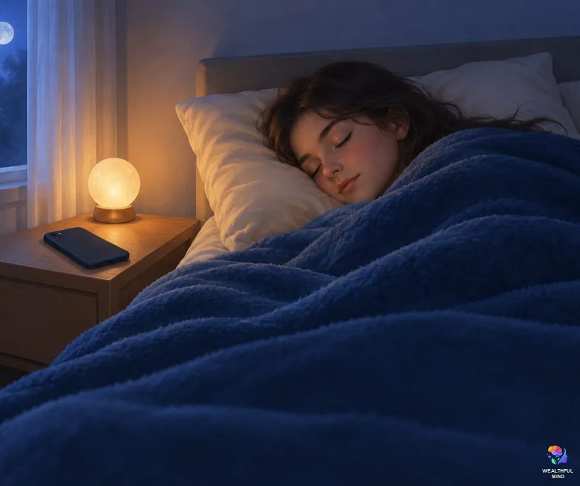 Shifting and sleep: a teenager sleeping peacefully with her phone face down for the night