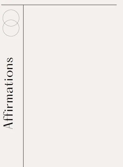 Affirmations page of a manifestation journal template: a plain ruled sheet with the word Affirmations running down the margin