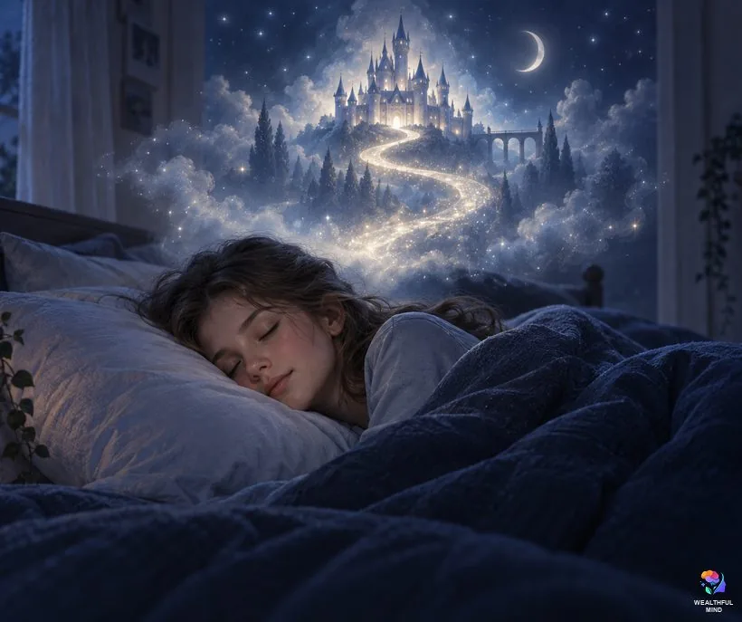 The edge of sleep: dreamlike images forming as a girl drifts off