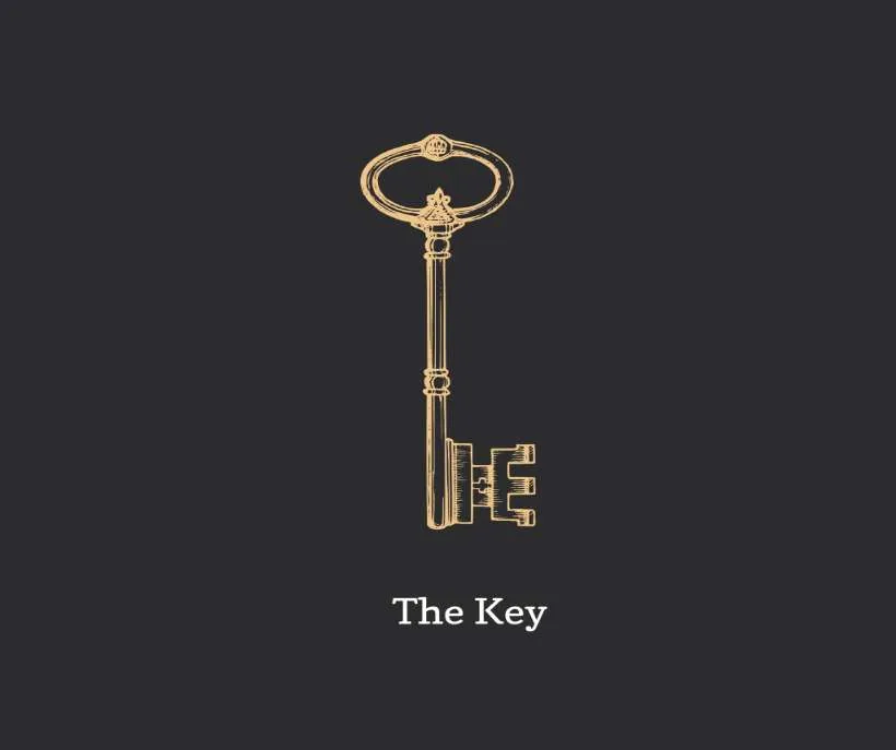 Coraline method steps: an old gold key drawn on a dark grey background above the words The Key