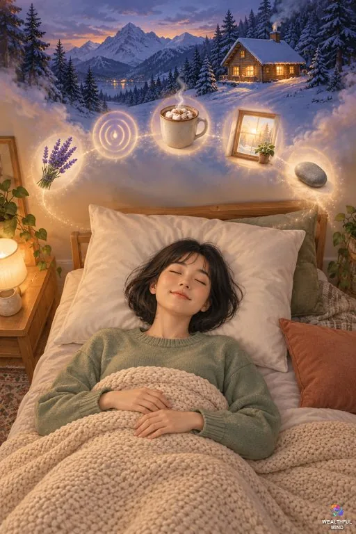 5 senses method shifting: a young woman lying in bed with eyes closed as sight, sound, touch, smell and taste drift toward her desired reality