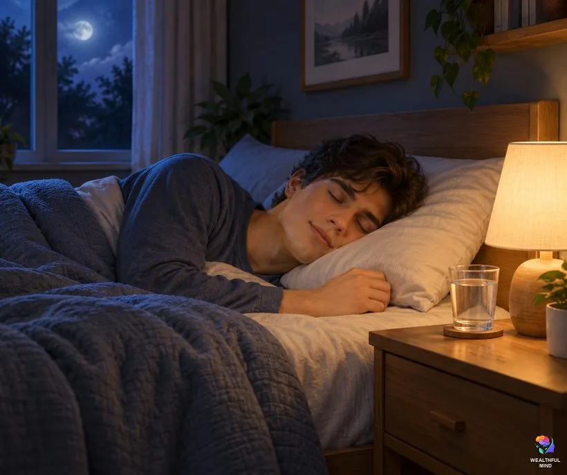 Staying safe with the Alice in Wonderland method: a young man sleeping peacefully on his side at his usual bedtime