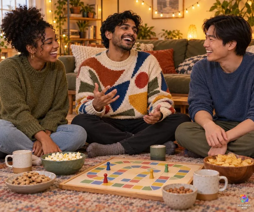 Be yourself to find a true friend: three young friends laughing together over a board game