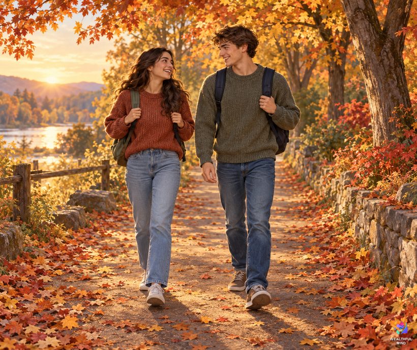 Better CR ideas: two friends walking home together under autumn trees