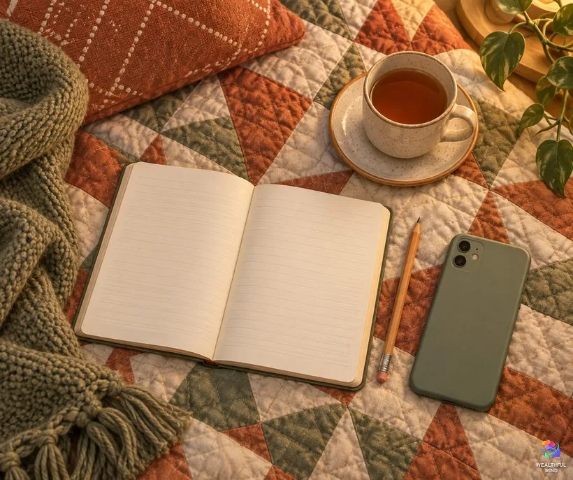 Better CR script template: a notebook, a pencil and a cup of tea on a quilt, ready for scripting