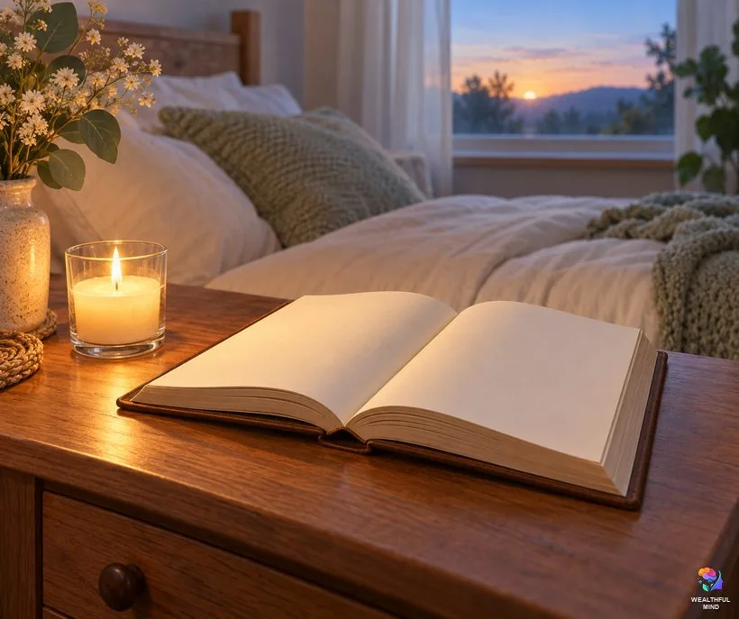 Biblical meaning of not dreaming: an open book and a small candle on a bedside table as dawn light arrives