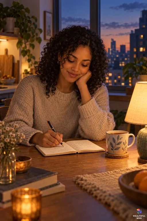 Confidence building exercises: a young woman writing her evening evidence log at the kitchen table