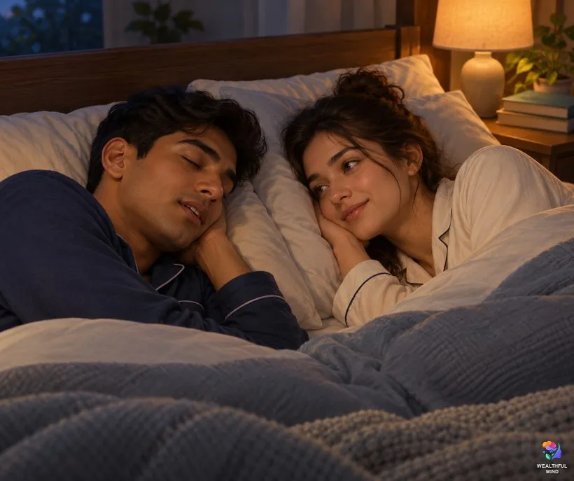 Do you tell the truth when you sleep talk: a young woman listening gently as her partner murmurs in his sleep