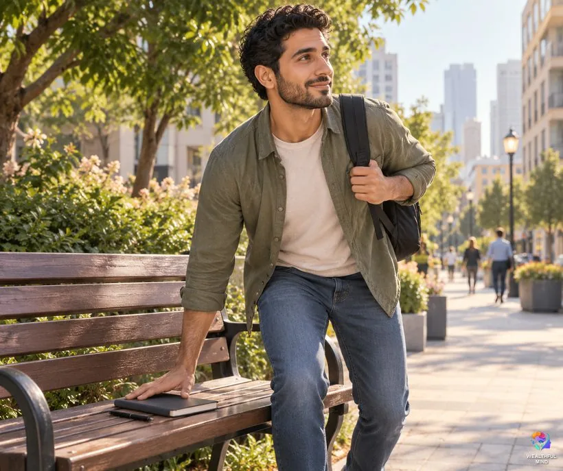 Does the 55x5 method work: a young man closing his manifestation notebook and heading off to take a real step