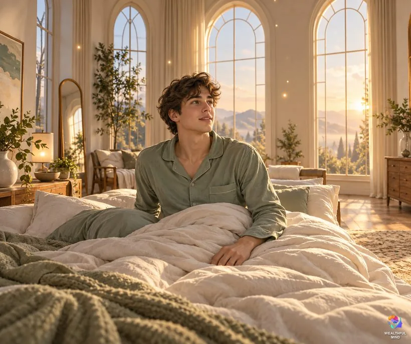 A first shifting success story: a young man waking in a softly different, dreamlike bedroom and looking around in calm wonder