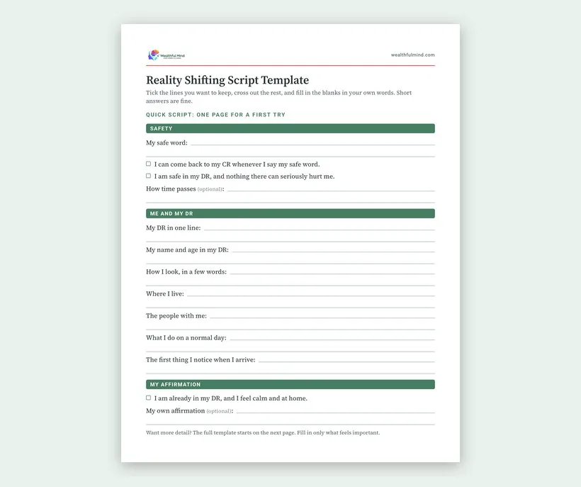 Free printable shifting script template PDF: the one-page quick script with lines to write on