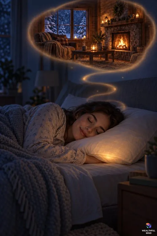 Heartbeat method shifting: a young woman asleep on her pillow as a soft glowing heartbeat rises toward her desired reality