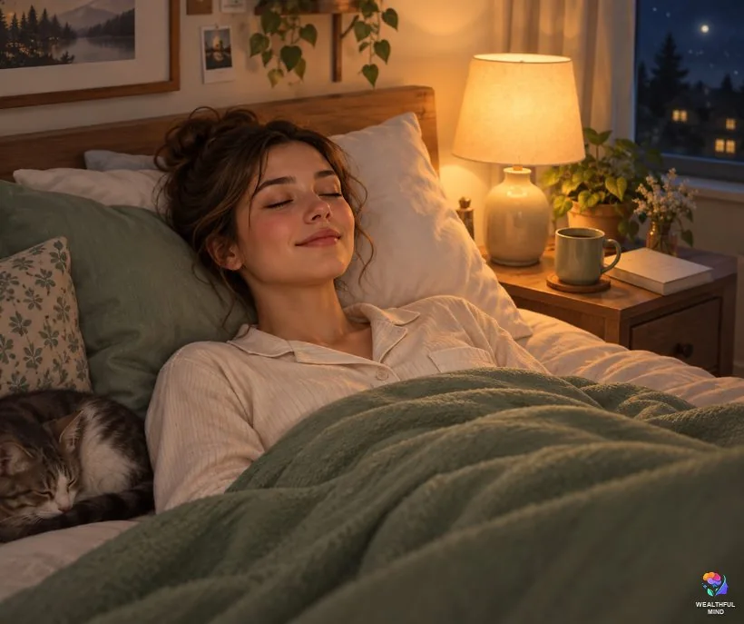 How to shift to a better CR: a young woman resting calmly in bed at night by a warm lamp