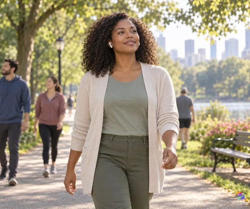How to use law of assumption affirmations: a young woman quietly repeating her affirmation on a morning walk