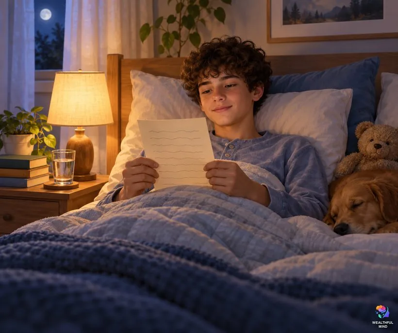 How to write a shifting script: a teenager reading his script calmly in bed before trying to shift