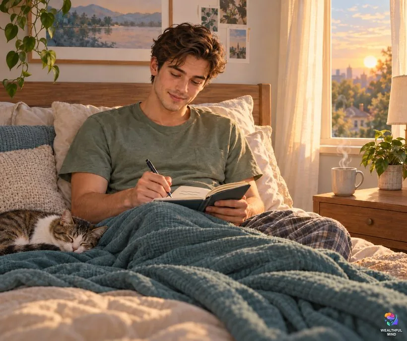 When the intention method doesn't work: a young man writing down last night's dream in a notebook in the morning