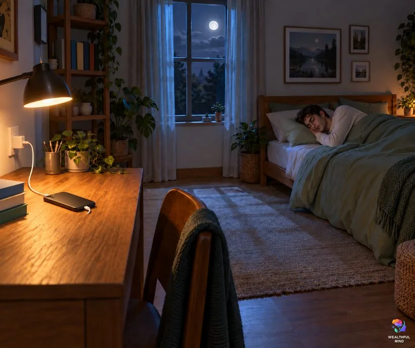Is the heartbeat method safe: a young man sleeping on his side while his phone charges on a desk away from the bed