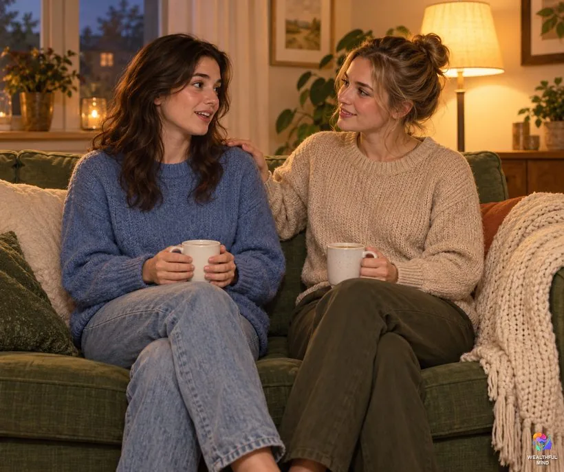 Is the intention method safe: a young woman talking with a trusted friend in the evening over cups of tea