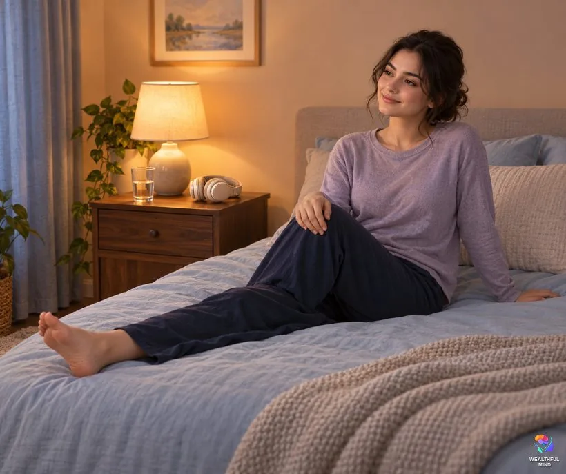 When the Julia method isn't working: a young woman sitting up in bed, stretching her leg and smiling patiently