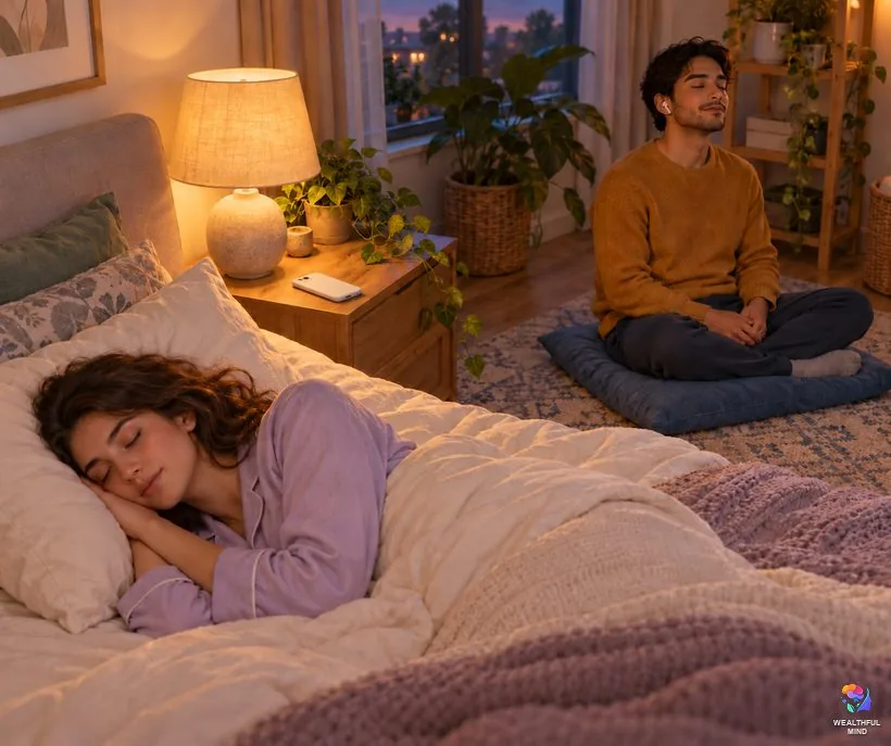 Julia method versions: one shifter sitting with earbuds and another lying on her side, each trying the method their own way