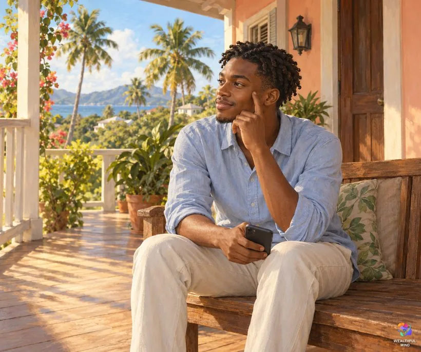 Left eye twitching and someone talking about you: a young man on a sunny porch looks up thoughtfully