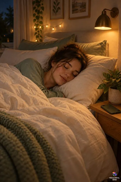 No method shifting: a young woman falling asleep calmly on her side, with no script, headphones or method