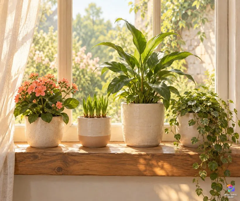 Not everyone can shift realities the same way: different plants growing at their own pace on a sunny windowsill