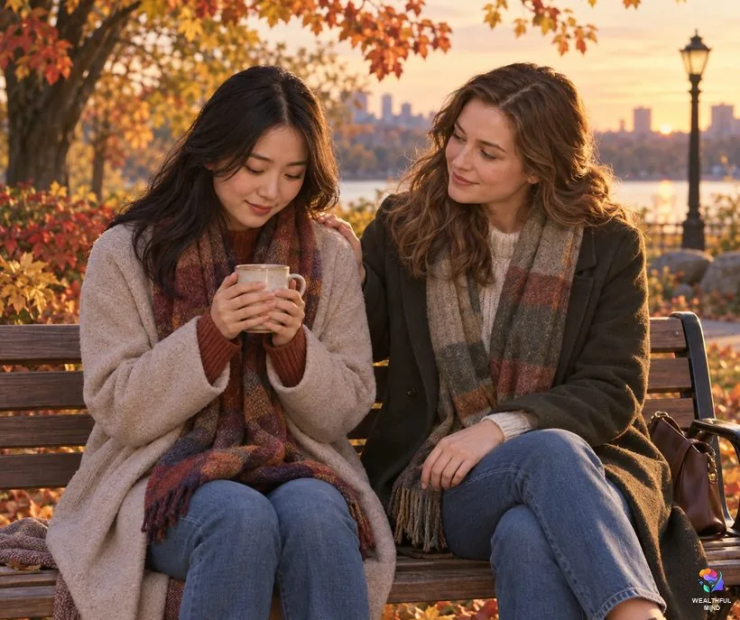 If someone really hurt you: a young woman being comforted by a caring friend on a park bench