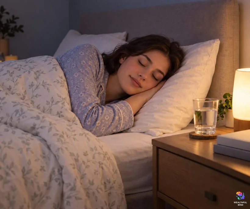 How to shift safely without visualization: a young woman sleeping on her side with her face uncovered by a night light