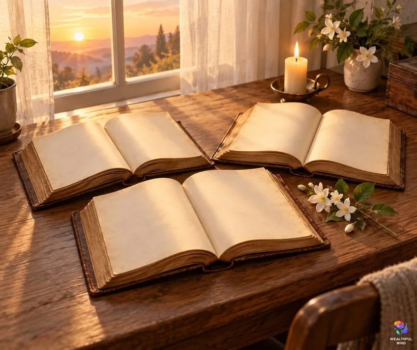 Snake dream meaning in the Bible, Islam and Hinduism: three old books open on a desk by a sunrise window