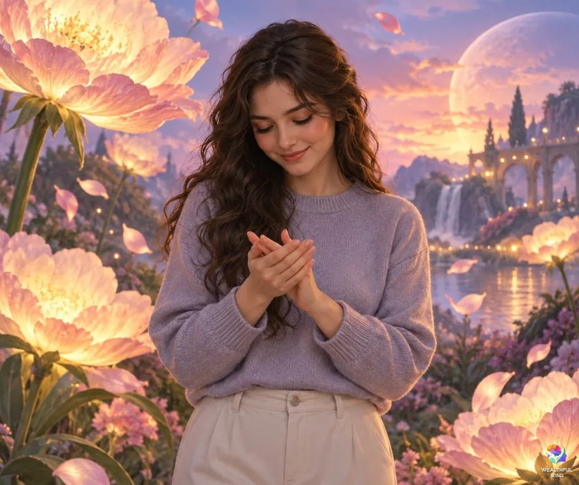 Staying lucid long enough to shift: a young woman in a dream calmly rubbing her hands to steady the lucid dream