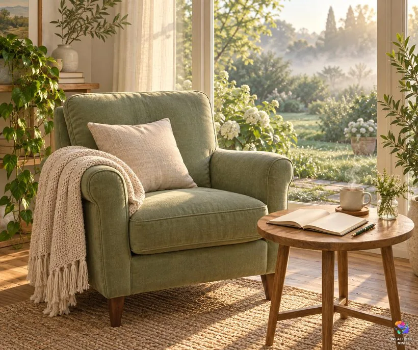 Too old to shift? An armchair, a blank notebook and a cup of tea waiting by a window in morning light