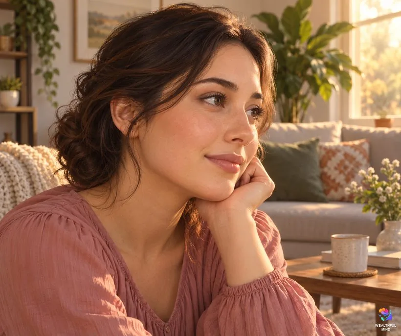 Upper vs lower right eyelid twitching: a calm young woman in window light with her right eye and eyelids in view