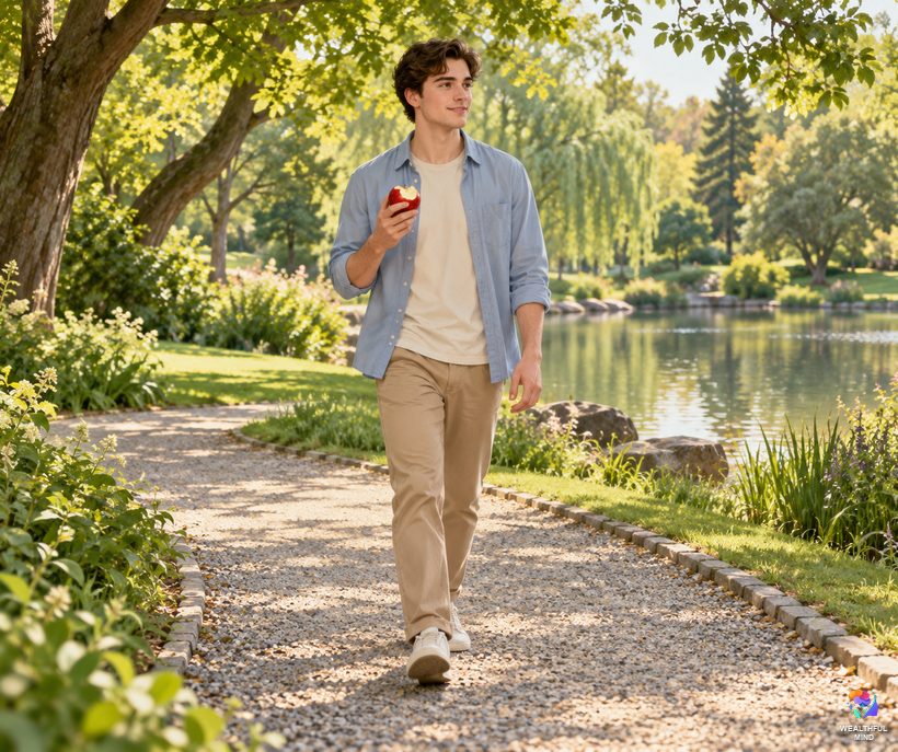 What blocks spiritual awakening: a young man taking a relaxed walk in a sunny park
