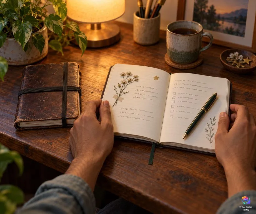 What is a manifestation journal: a young man opening his manifestation journal beside an everyday diary