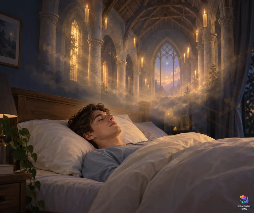 What shifting to Hogwarts feels like: a young man in a floaty half-asleep state as a candlelit castle hall fades in around him