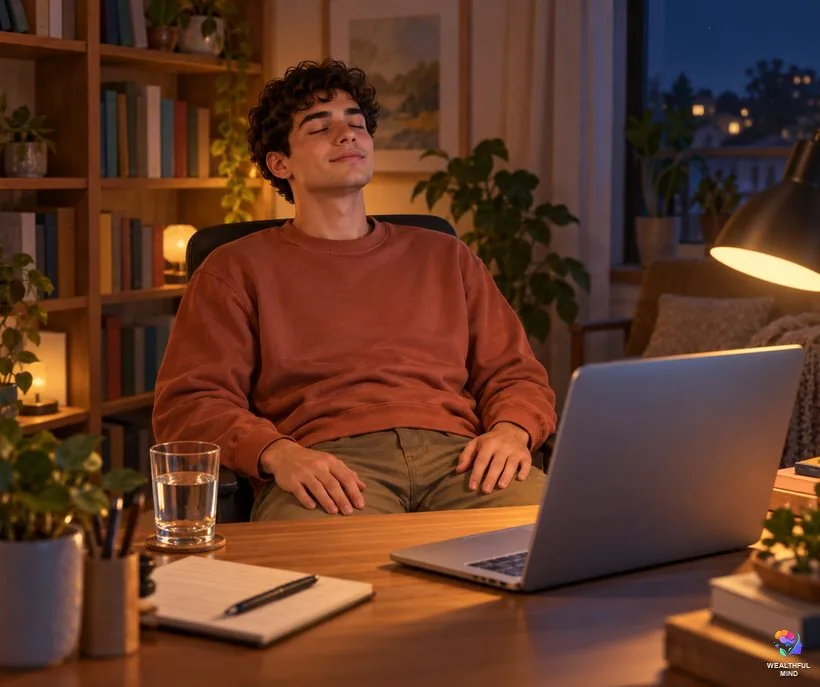 Why your right eye twitches: a young man resting his closed eyes after a long evening at his laptop
