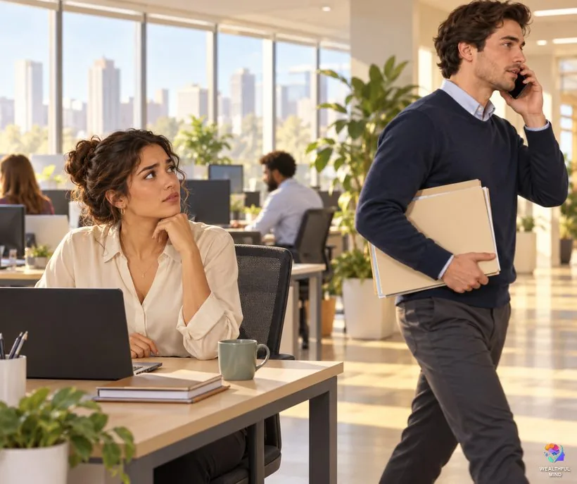 Why we read people wrong: a woman feels snubbed as a busy colleague rushes past her desk on a phone call